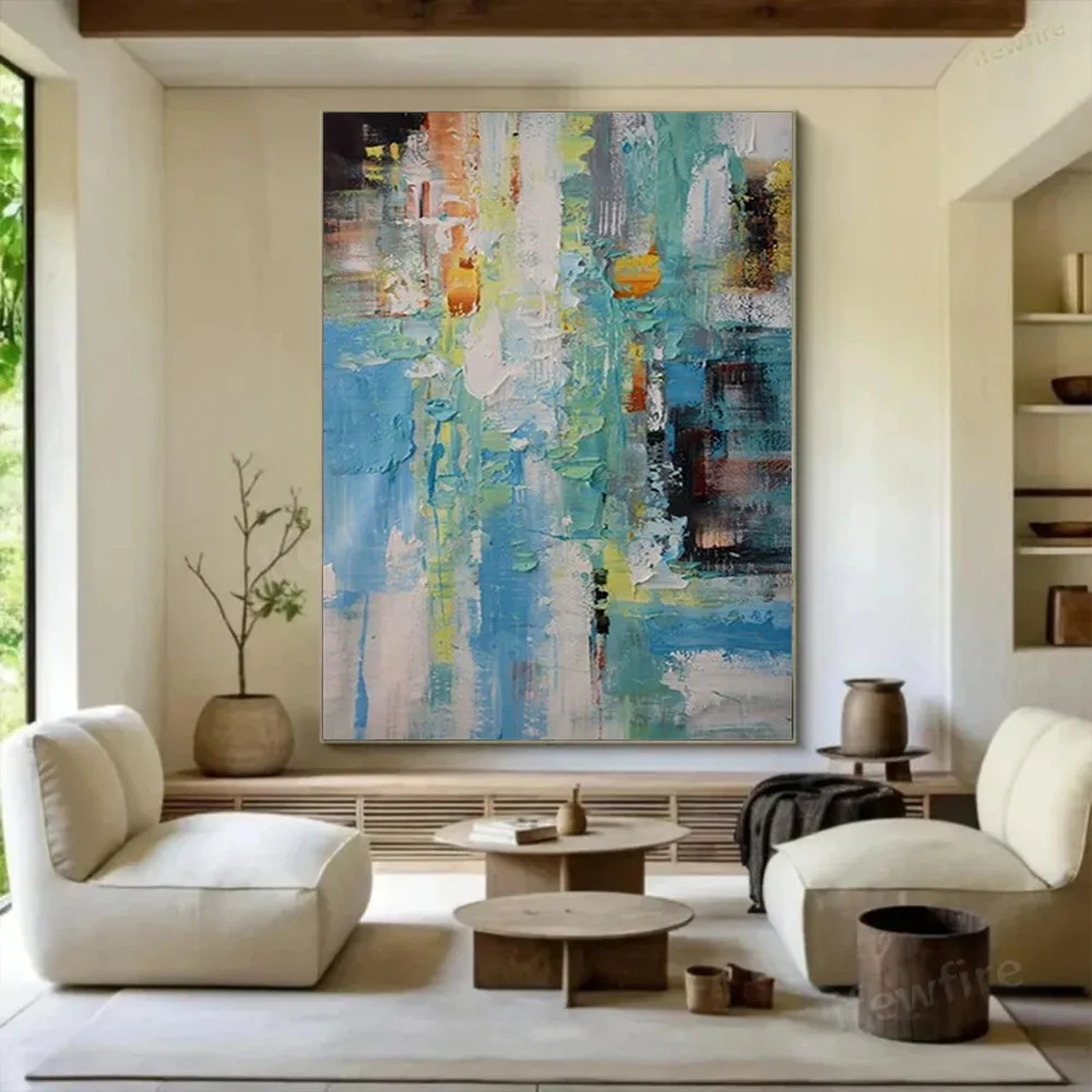 

100% Hand Painted Oil Painting Modern Salon Canvas Wall Art Abstract Home Decoration Artwork Thick Texture Sea Waves Paintings