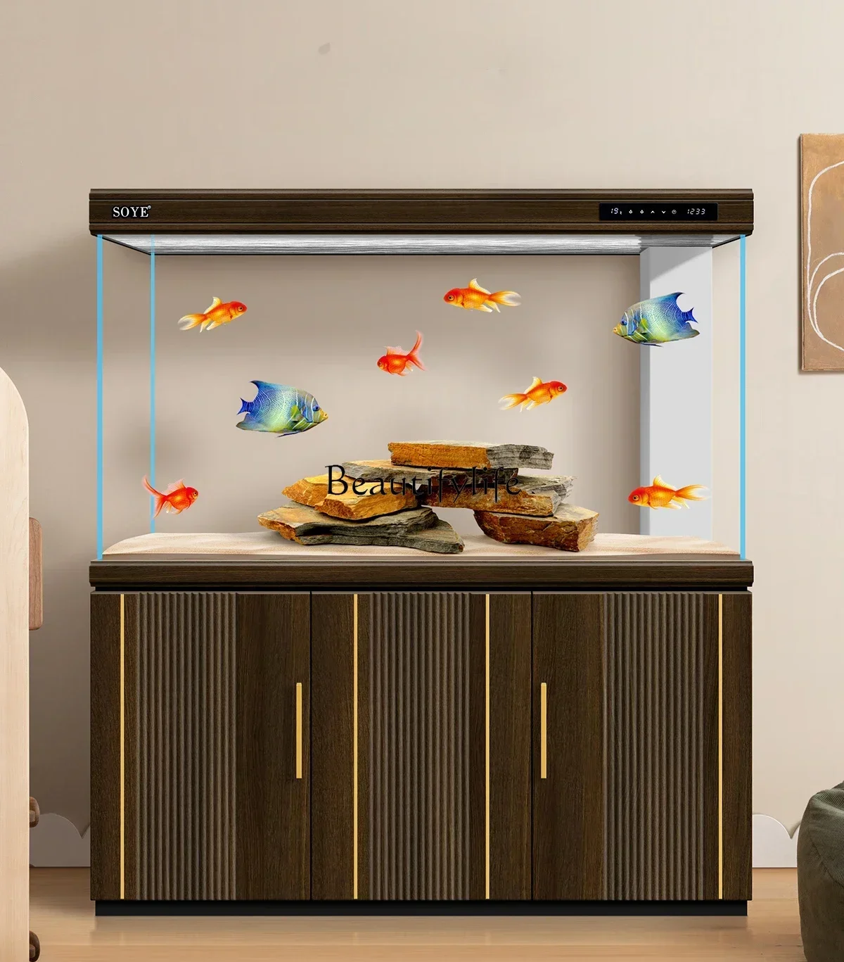 

LD33Fish Tank Large Super White Ecological Bottom Filter Floor Screen Home Partition Light Luxury Aquarium