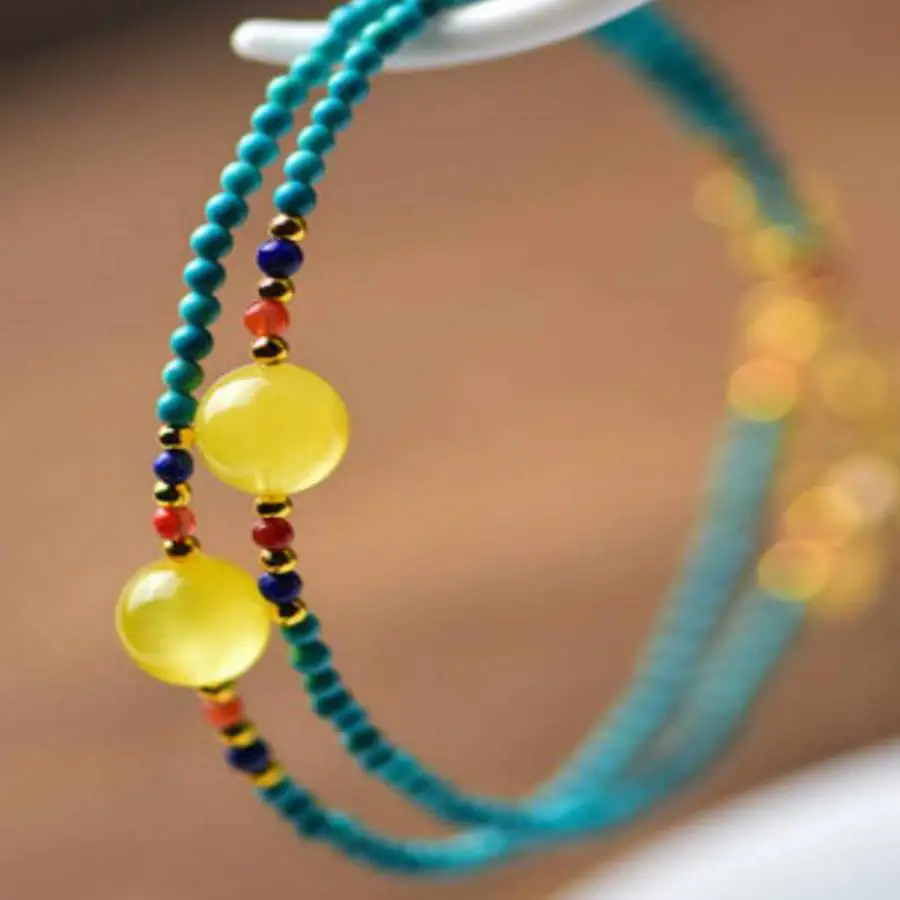 Handmade natural Turquoise beads bracelet, men's cuff button bracelet, Ramadan prayer bead bracelet,daily wear view 4