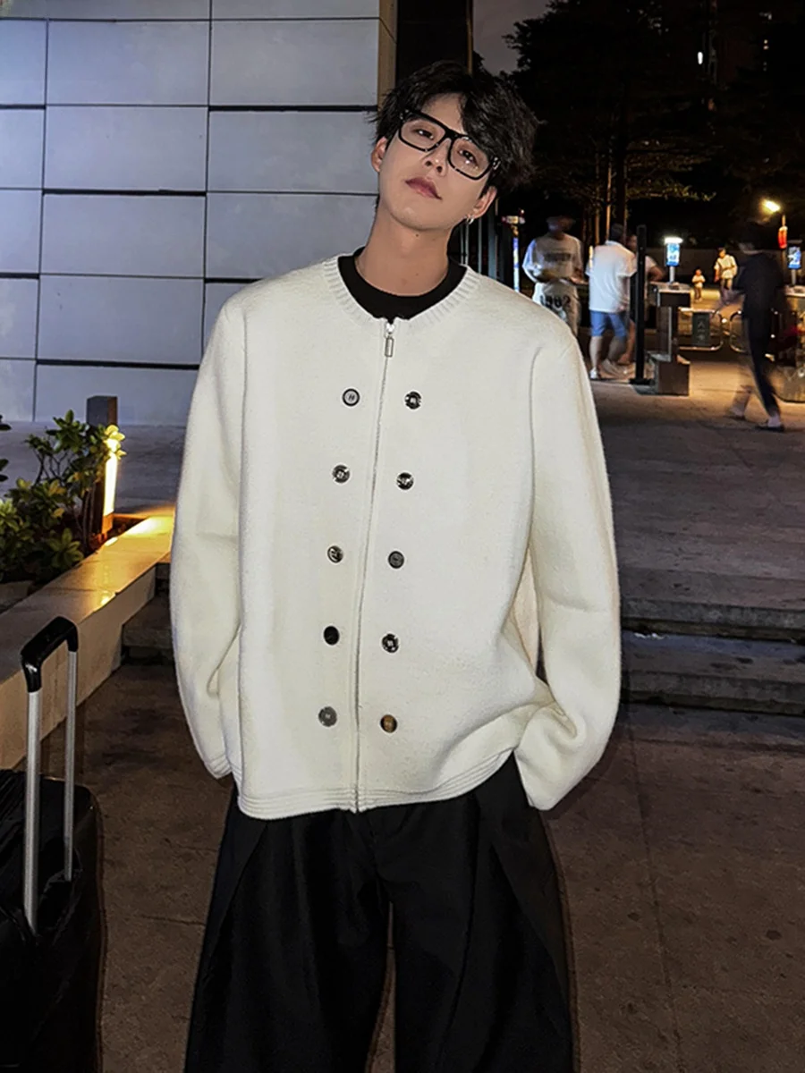 

Autumn Winter Thiened Men's Knitted Sweater Cardigan in Beige Color Casual Faion Brand High Quali round Ne Coat