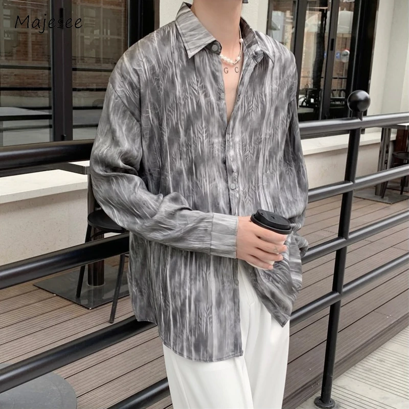 

Mens Shirts Handsome Trendy Slouchy Korean Style Tie Dye Full Sleeve Popular Spring Summer Male Temperament Clothing Streetwear