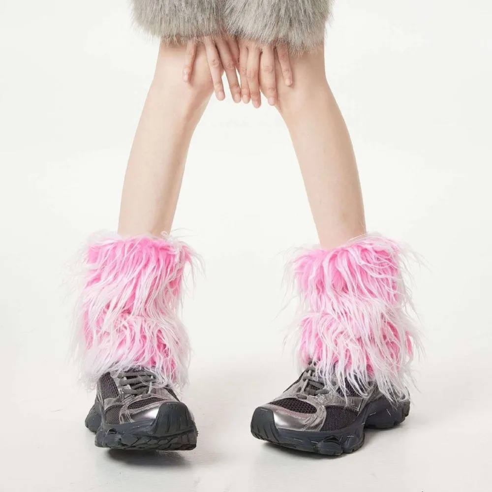 

Soft Y2K Aesthetic Faux Fur Leg Warmers Harajuku Kawaii Furry Leg Warmers Punk Hiphop Winter Leg Coverings Streetwear