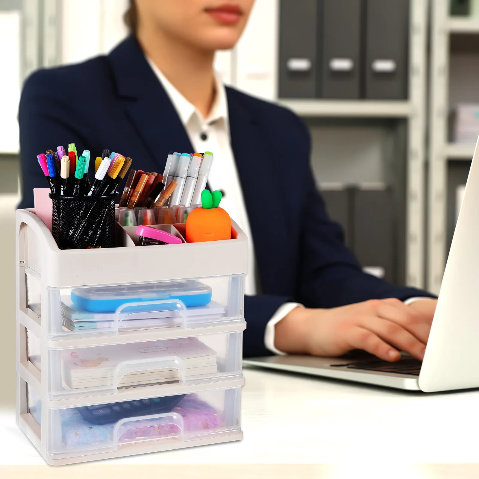 

Three Layers Desk Organizer Desktop Drawer Type Storage Box Large Capacity Transparent Office Desktop Storage Box Sundries