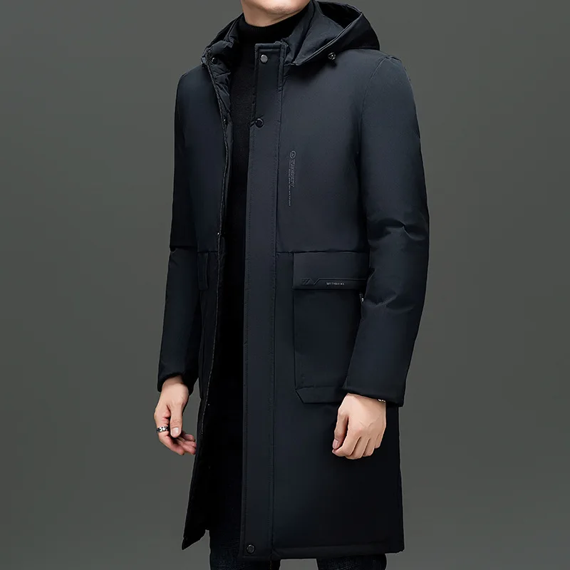 

Male Black 2026 Winter Loose Handsome Warm Jacket Men's Parker Coat Fashionable Mid-length Removable Hat Cotton Clothing for