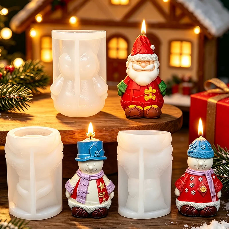 Christmas Santa Claus Snowman Silicone Candle Mold DIY Aroma Handmade Soap Wax Plaster Craft Mould Home Decor