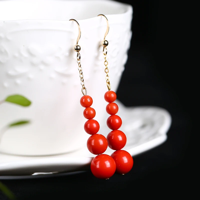 

Faionable l Vermilion round Bead Earrings 4K Gold Plated Long Wedding Women's Jewelry Fre out Design Original