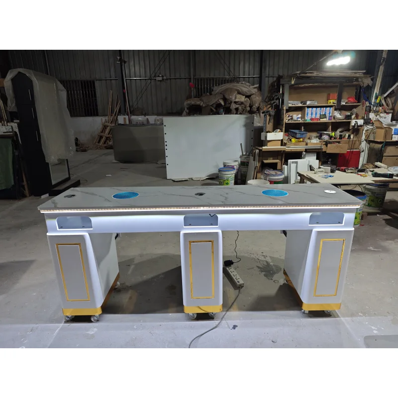 custom.MOQ ONE 2026 Latest High Gloss French Style 10 Years Warranty White 2 Manicure Table Nail Table With Led