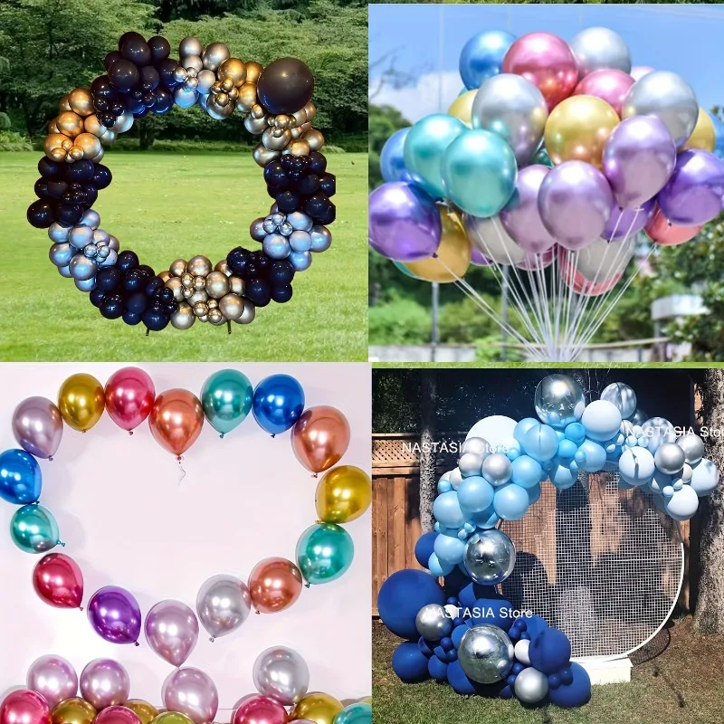 50pc Mixed Color 10Inch Metallic Latex Balloons, for Outdoor Weddings, Celebrations, Birthday Party Decoration Background Globos