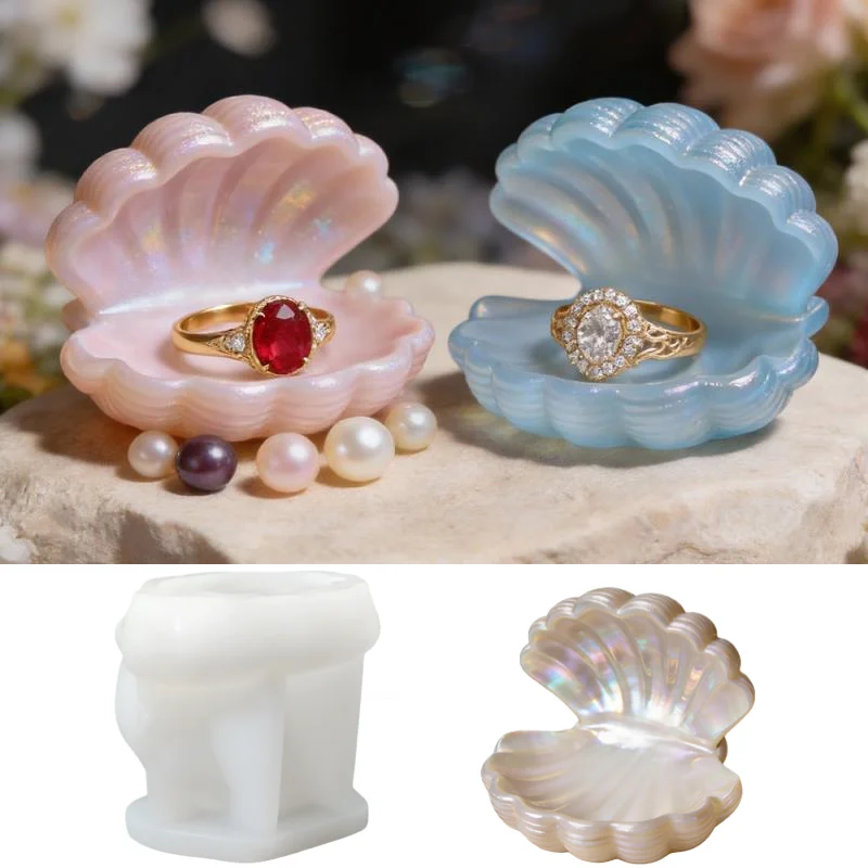 DIY Muschel-Aufbewahrungstablett Silikonform Kreative Handgemachte Schmuck-Ausstellungsständer Zement Gips Harz Formen Wohndekor Handwerksgeschenke