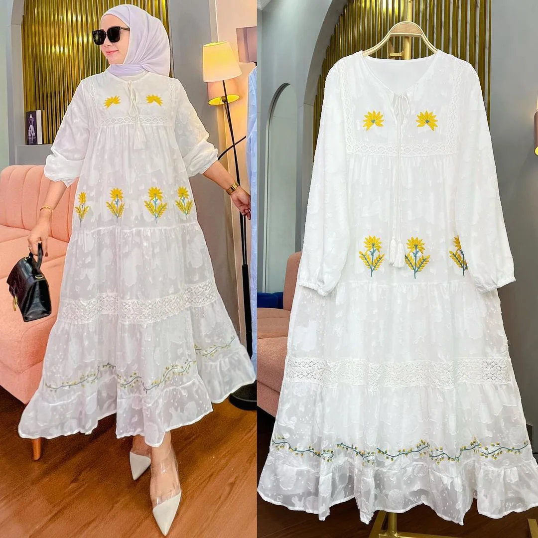 Eid Dress Abaya Women Lace Dresses Dubai Embroidery Jalabiya Morocco Muslim Abayas Kaftan Islam Arab Long Robe Ramadan Vestidos 3