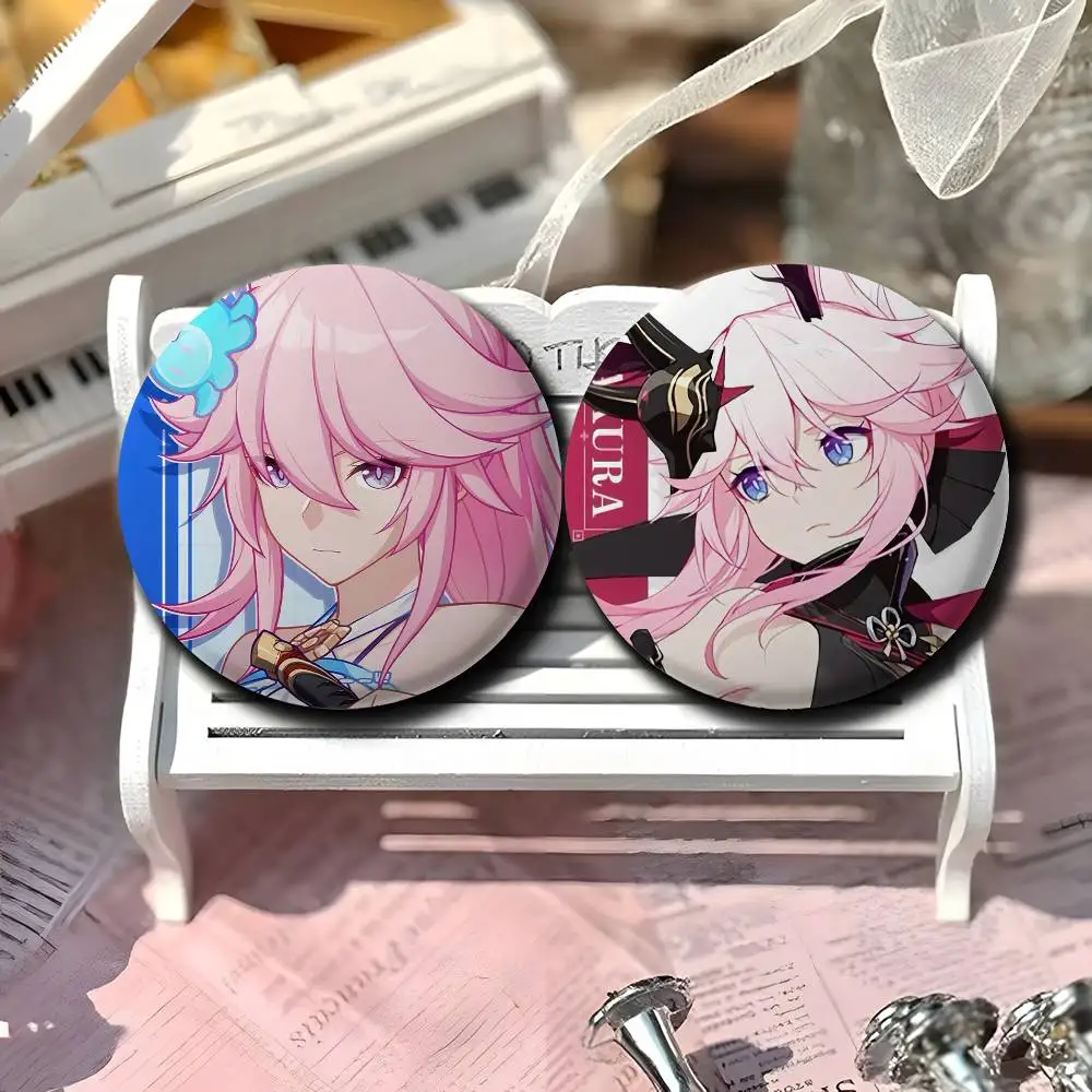 

Yae Sakura Honkai Cute Badges Round Exquisite Badge Brooches Creative Pins For Clothes Hat Backpack Gift Accessories