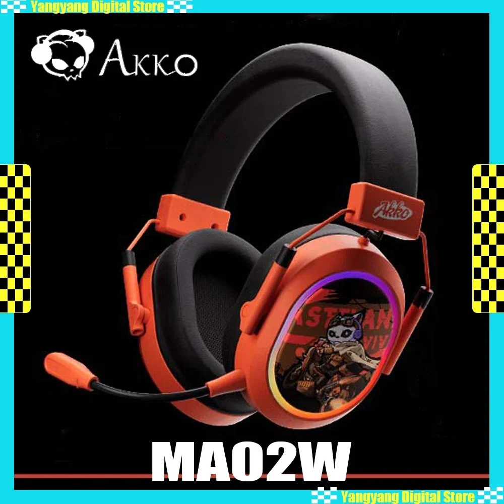 AKKO MA02W Headphones Low Latency Bluetooth Three Modes E-Sports Gaming Headset Detachable Microphone Noise Reduction PC Gamer