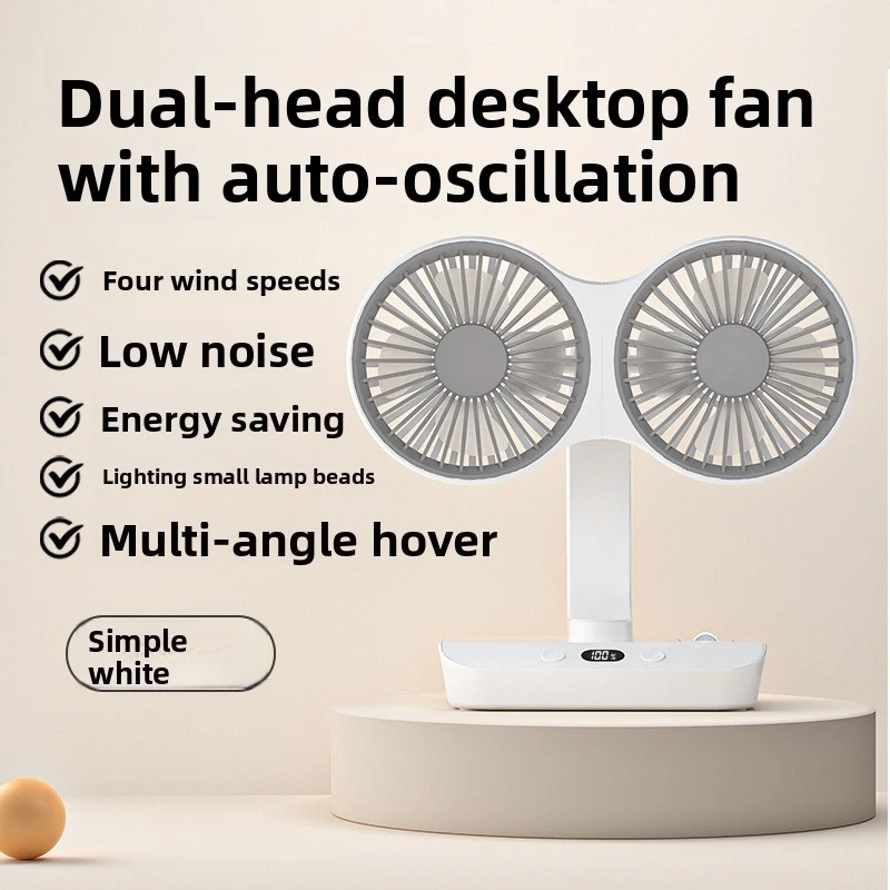 

Multifunction Dual-Head Fan Oscillating Quiet Desk Fan Portable Cooling Fan for Home Office Outdoor Travel Small Rechargeable