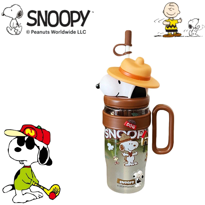 

Snoopy Cartoon Cute Anime Plastic Straw Cup Creative Kawaii Male and Female Large Capacity Milk Juice Coffee Cold Drink Cup Gift