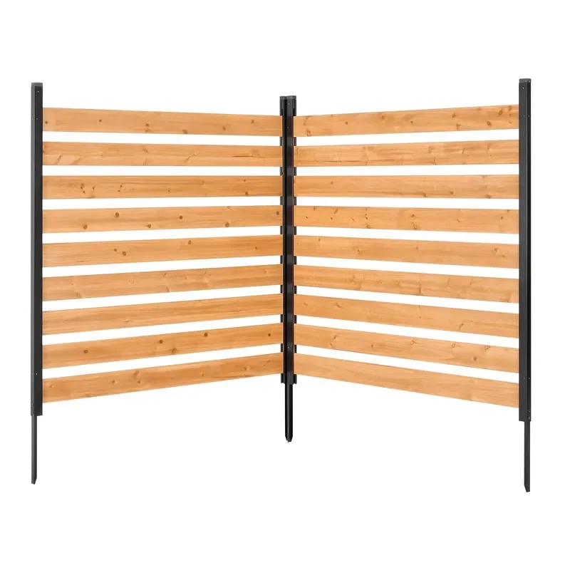 Solid 48 X 49 X 28 Inch Outdoor Wood Privacy Fence 2-Panel Air Conditioner Screen with Metal Stakes for Driveways