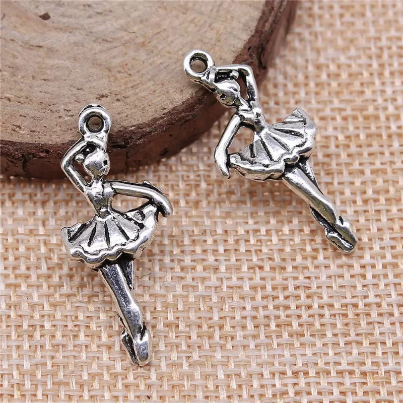 110 Stück antiksilberfarbene Ballett-Mädchen-Anhänger, 31 x 14 mm, für Halsketten, Ohrringe, Schmuckherstellung – Detail 5