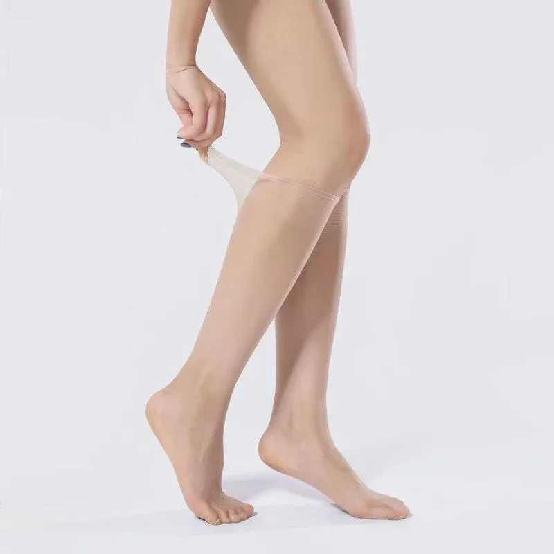 جوارب حريرية غير مرئية رفيعة للغاية للنساء ، بلون اللحم ، جوارب الساق نصف مقطعة بدون خياطة ، متوسط الطول ، مانع للخطاف ، الصيف