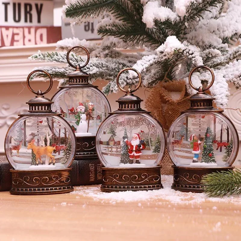 Lighted Christmas Snow Globe Lantern Battery Operated LED Night Light with Hook Christmas Tree Ornaments Gift Ideas