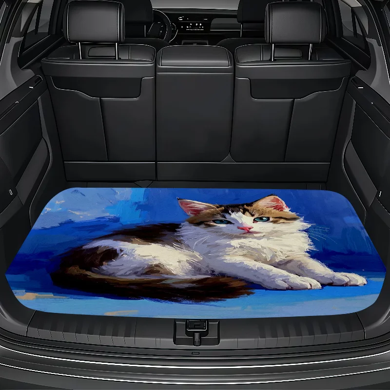 Cute Cat Print Car Trunk Mat | High-Definition, Fade-Resistant Polyester, Universally Applicable For Suvs And Sedans, Ideal For