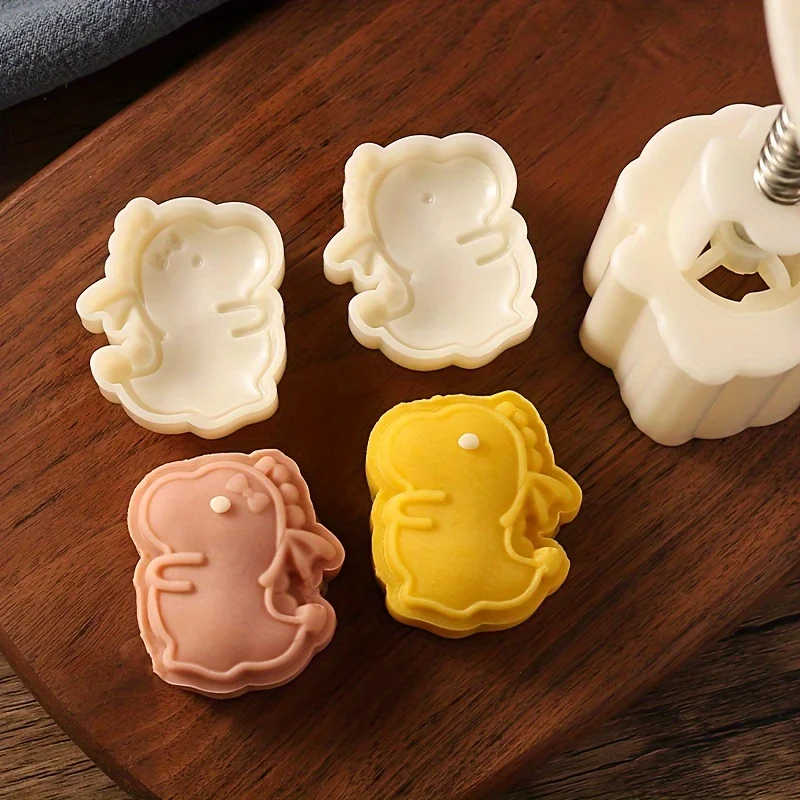 Cute Dinosaur Shape Pastry Mold,Including 1 Mold And 2 Stamps,DIY Hand Press Moon Cake Stamps,Mung Bean Cake,Cookie,Cake Mold