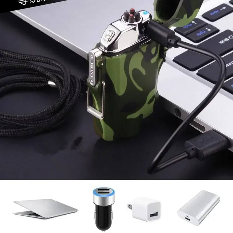 Multifunctional Rechargeable Dual Arc Cigarette Lighter Mini Flashlight Windproof and Waterproof Plasma Outdoor Lighter