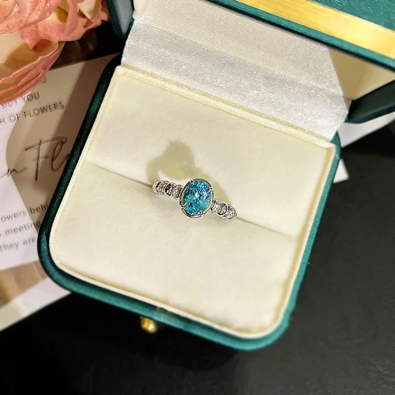 Cincin berlian Aquamarine elegan 100% asli 925 cincin pernikahan pertunangan perak murni untuk wanita perhiasan janji pengantin