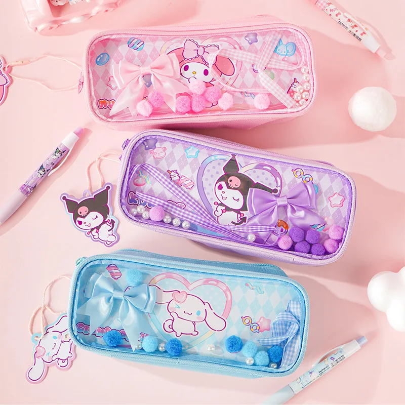 

Sanrio Kuromi and Big Eared Dog Stationery Transparent Pencil Case for Girls Students with Large Capacity Melody Pencil Pouch