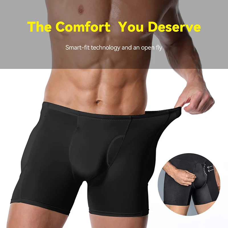 Mens Boxer Underwear Padded Shorts Butt Lifter Shapewear Hip Butt Enhancer Briefs Tummy Control Booty Booster Molded Boyshorts