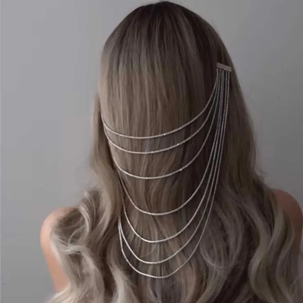 

Women's Diamond-Encrusted Mesh Tassel Headband Multi-Layer Rhinestone Bridal Accessory