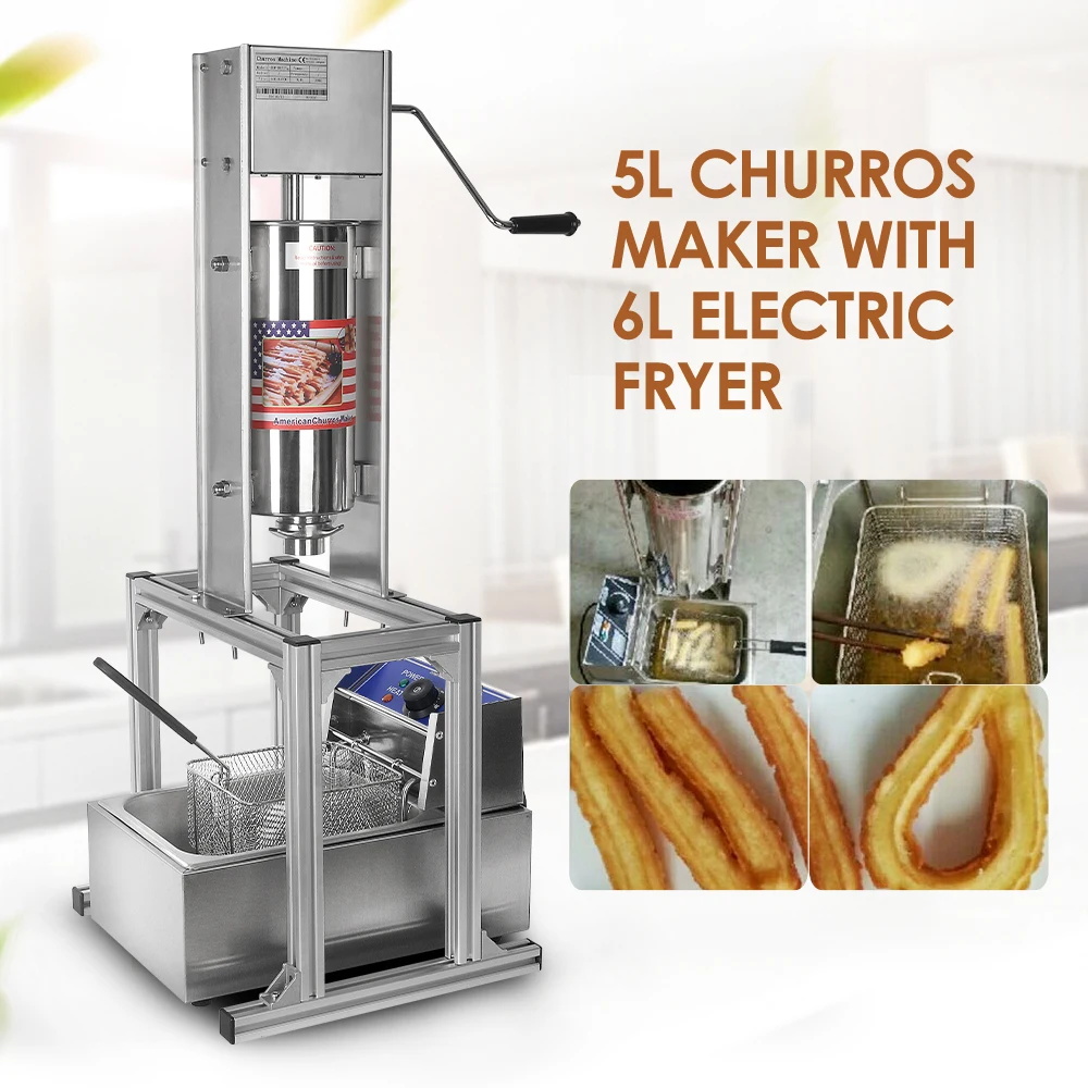 5L Churros Maker With 6L Electric Deep Fryer 2pcs Machine/ Lot Vertical Spanish Churrera Machine 5Pcs Nozzles Heavy Duty ITOP