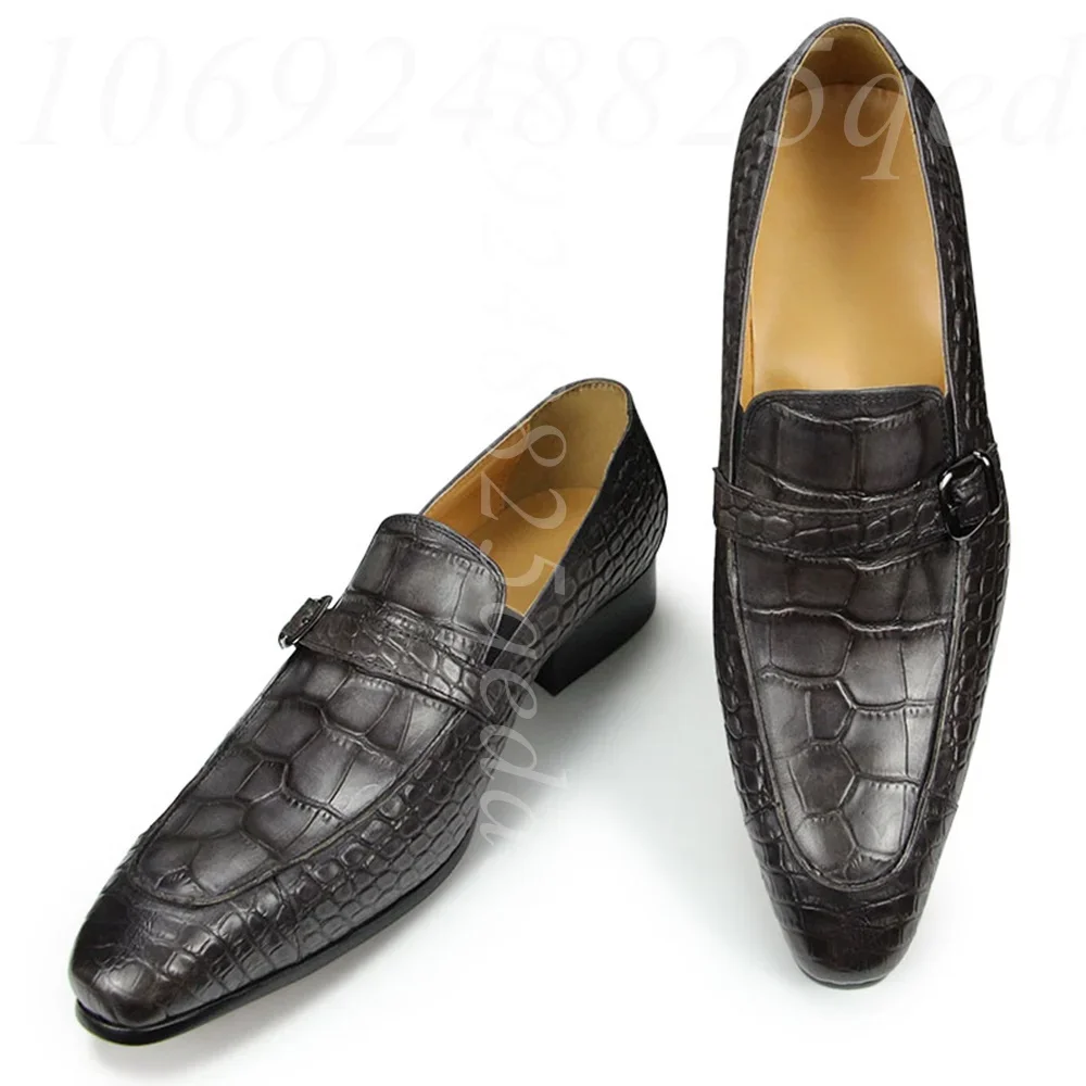 Mens Loafer Natural Cowhide Leather Handmade Printing Slip-on Men Shoe Zapatos De Hombre High Quality Luxury Business Office