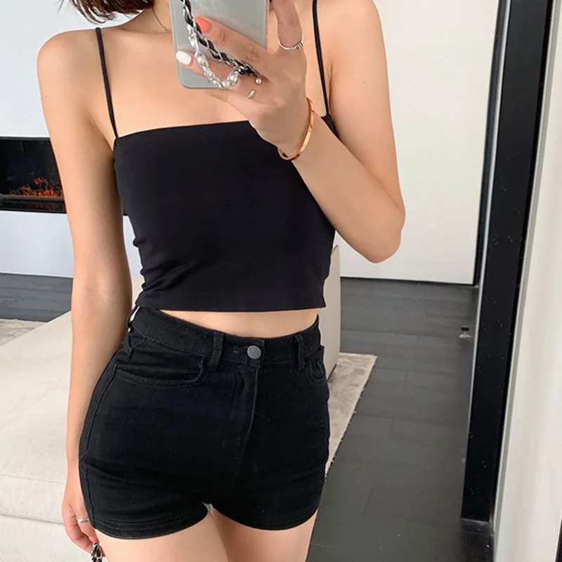 Women's Small Vest Suspender Short Bandeau Top Solid Color Y2K Women's Aesthetic Top Solid Color Fashion Inner Single Size