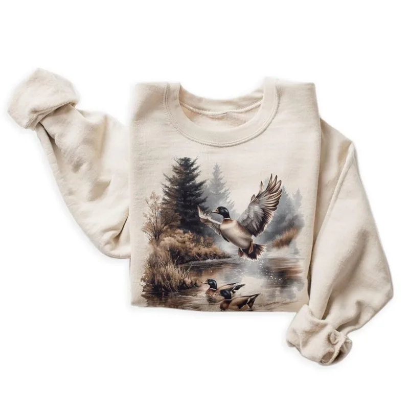 

Retro Mallard Ducks Fall Pond Scene Sweatshirt 90s Waterfowl Duck Forest Nature Outfit Vintage Boho Unisex Crewneck Sweatshirt