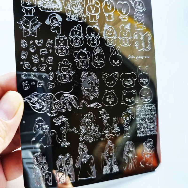 1 قطعة شخصية كرتونية مسمار ختم لوحة قالب الحيوان أرنب ريشة زهرة ورقة ختم مسمار ختم لوحات لطلاء الأظافر