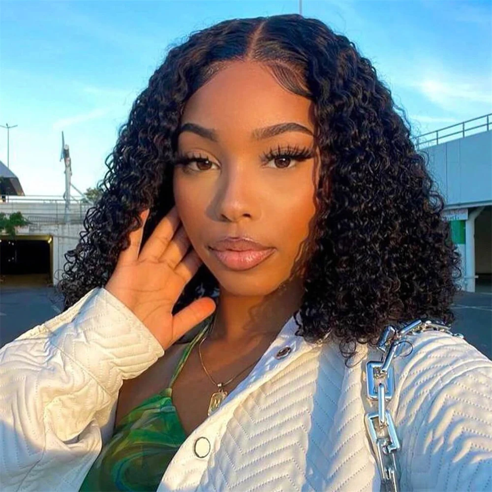 Short Bob T Lace Wig Jerry Curly Lace Front Human Hair Wigs Pre-Plucked Transparent Lace Deep Wave Curly Deep Curly Wig