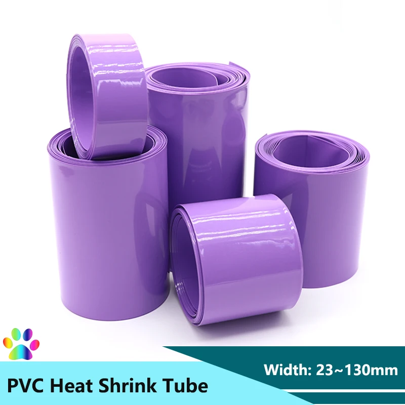 1~20M Purple PVC Heat Shrink Tube Width 23~130mm Insulated Cable Protector Skin Shrinkable Film Shrink Wrapping for Batteries