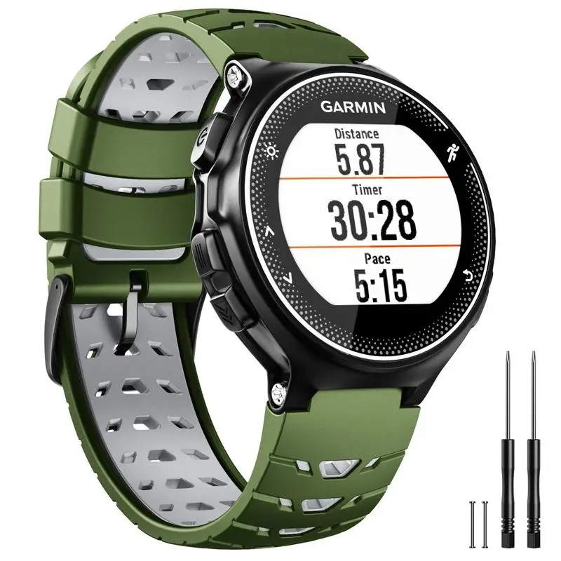 Silicone replacement strap compatible with Garmin Forerunner 630/620/235/220/230/735XT/Approach S6