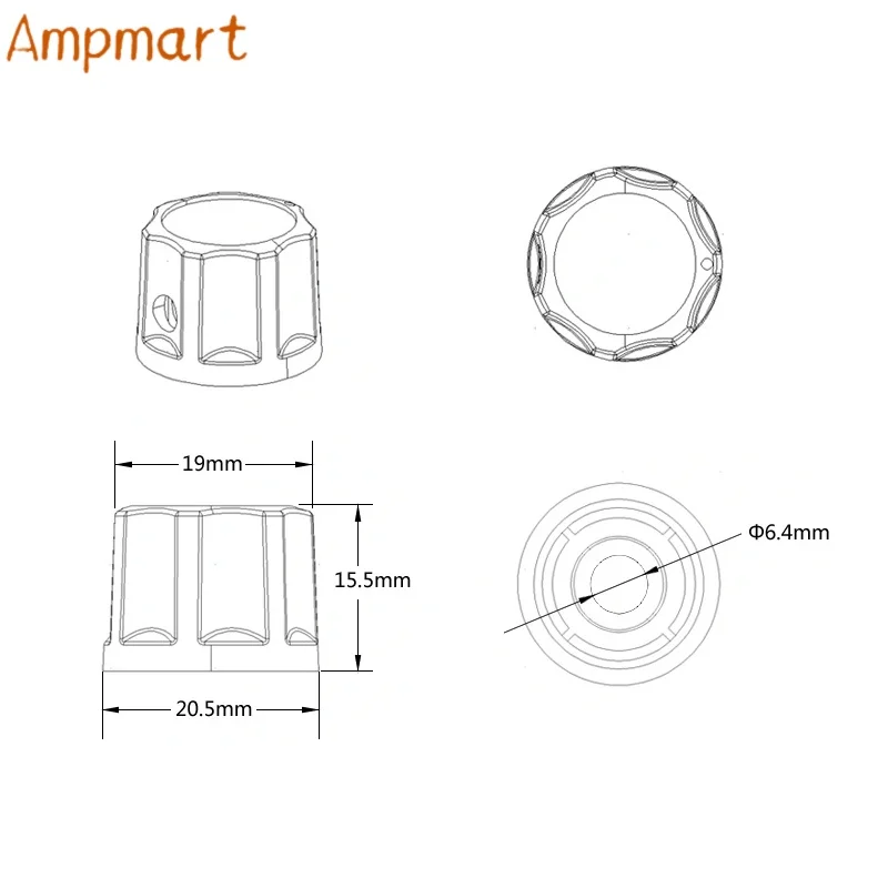 Ampmart 21x16mm Audio-Reglerknopf mit innenliegendem Kupfereinsatz, Potentiometerknopf für DIY-Gitarreneffektpedale und Röhrenverstärker – Detail 1