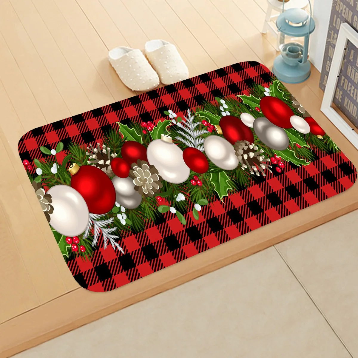 Christmas decoration welcome door mat color ball red lattice pattern design home decoration room bathroom kitchen floor mat