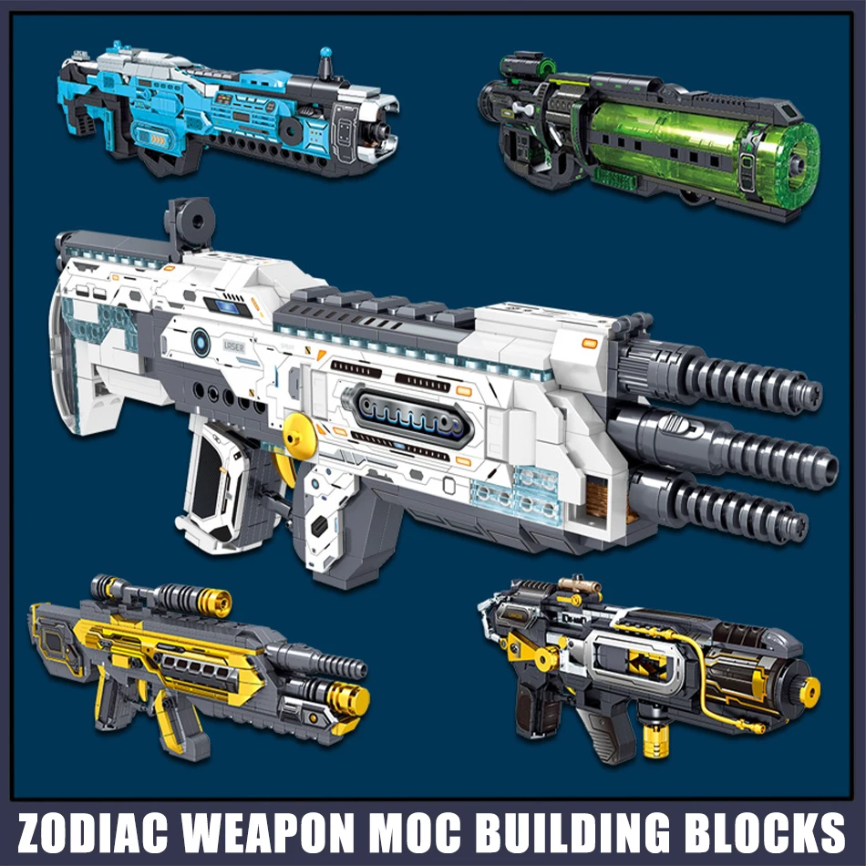 

MOC Zodiac Weapon Building Blocks Pulse Sniper Electromagnetic Rifle Submachine Laser Gun Flamethrower Bricks Toys for Kids Gift