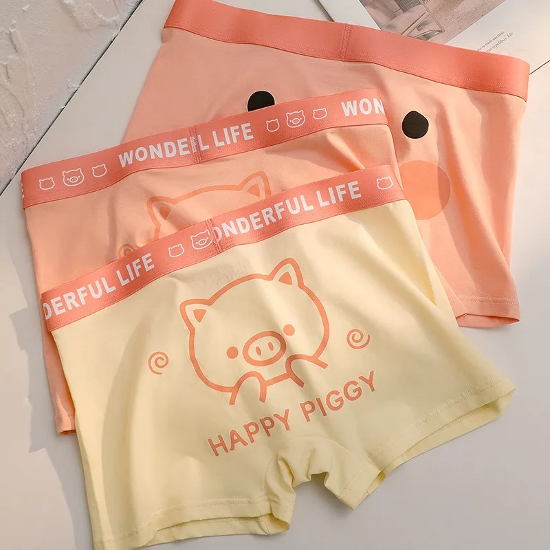 1pcs Cartoon Men Flat Boxer Shorts Breathable Man Sport Underwear Cotton Cute Pink Male Swimming Trunk Seamless Boy Beach Briefs