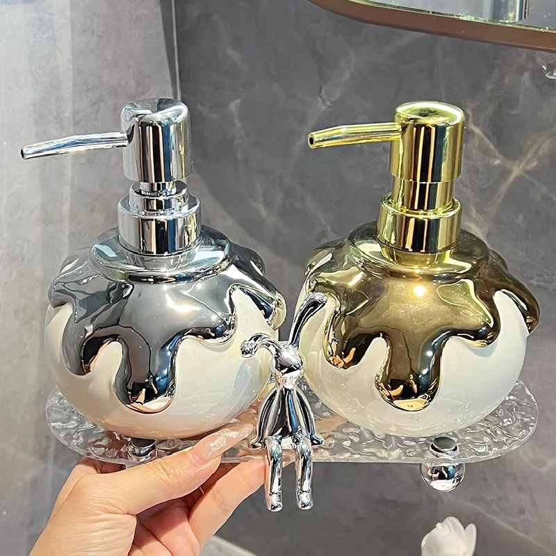 Botella de emulsión de cerámica nórdica, botella de desinfectante de manos de lujo, prensa de Gel de ducha, productos de baño, botella de agua de champú de cerámica