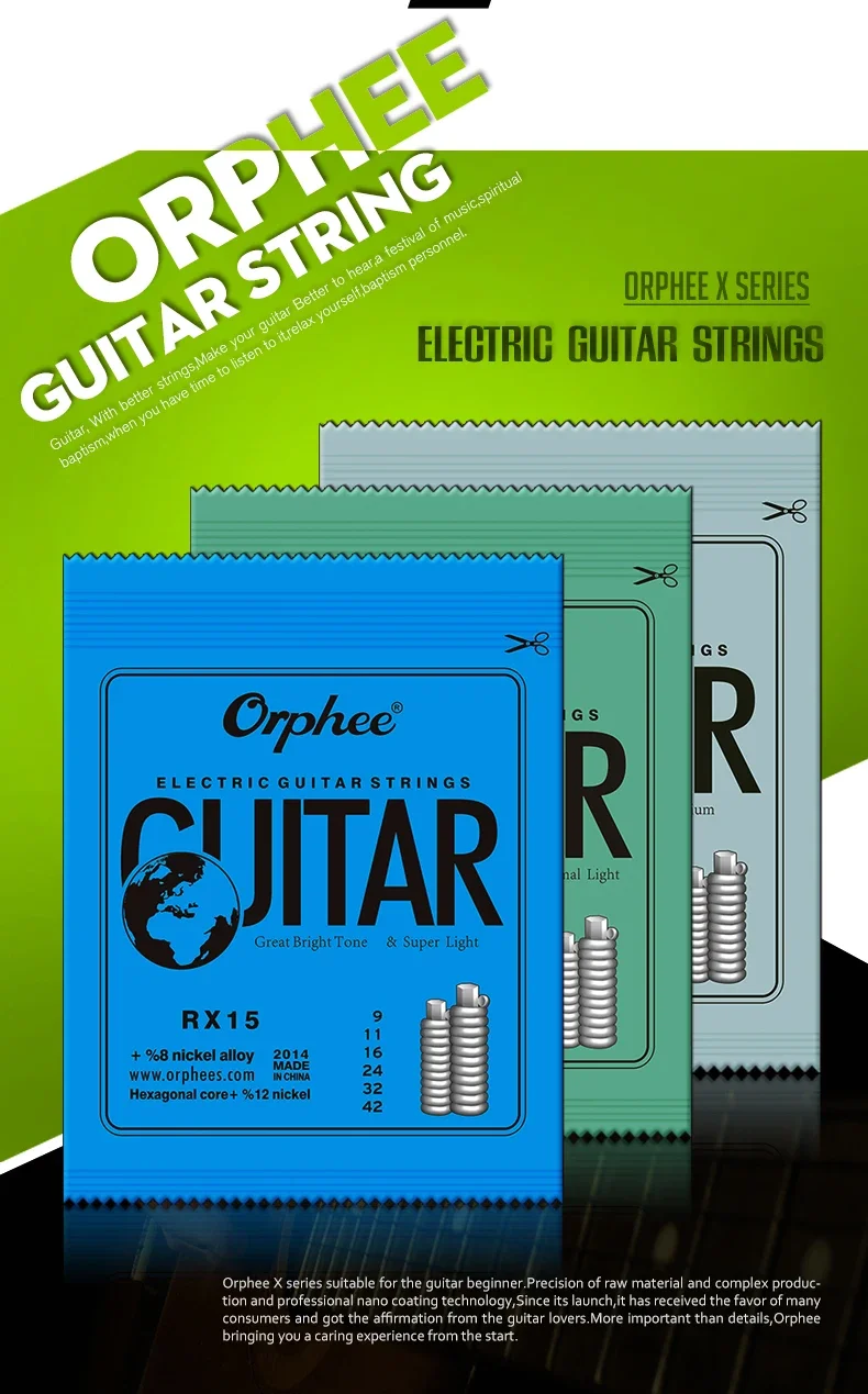 Orphee 1/5/10 Stück E-Gitarren-Saiten-Set RX-Serie Sechseckiger Kohlenstoffstahl 6-saitig für E-Gitarren-Zubehör und Teile – Detail 5