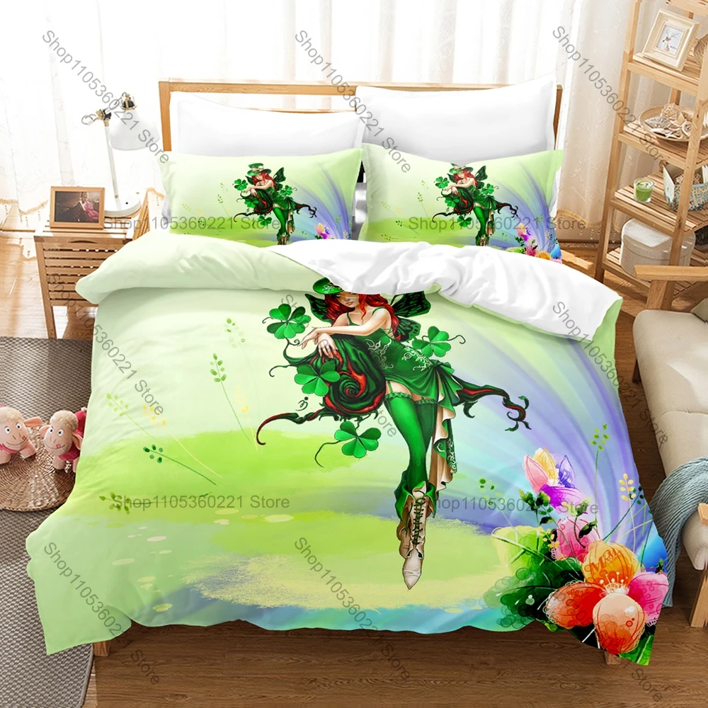 

St. Patrick's Day 3PCS Bedding Set, Duvet Cover + 2 Pillowcases, Clover Print Soft Microfiber for Holiday Decor