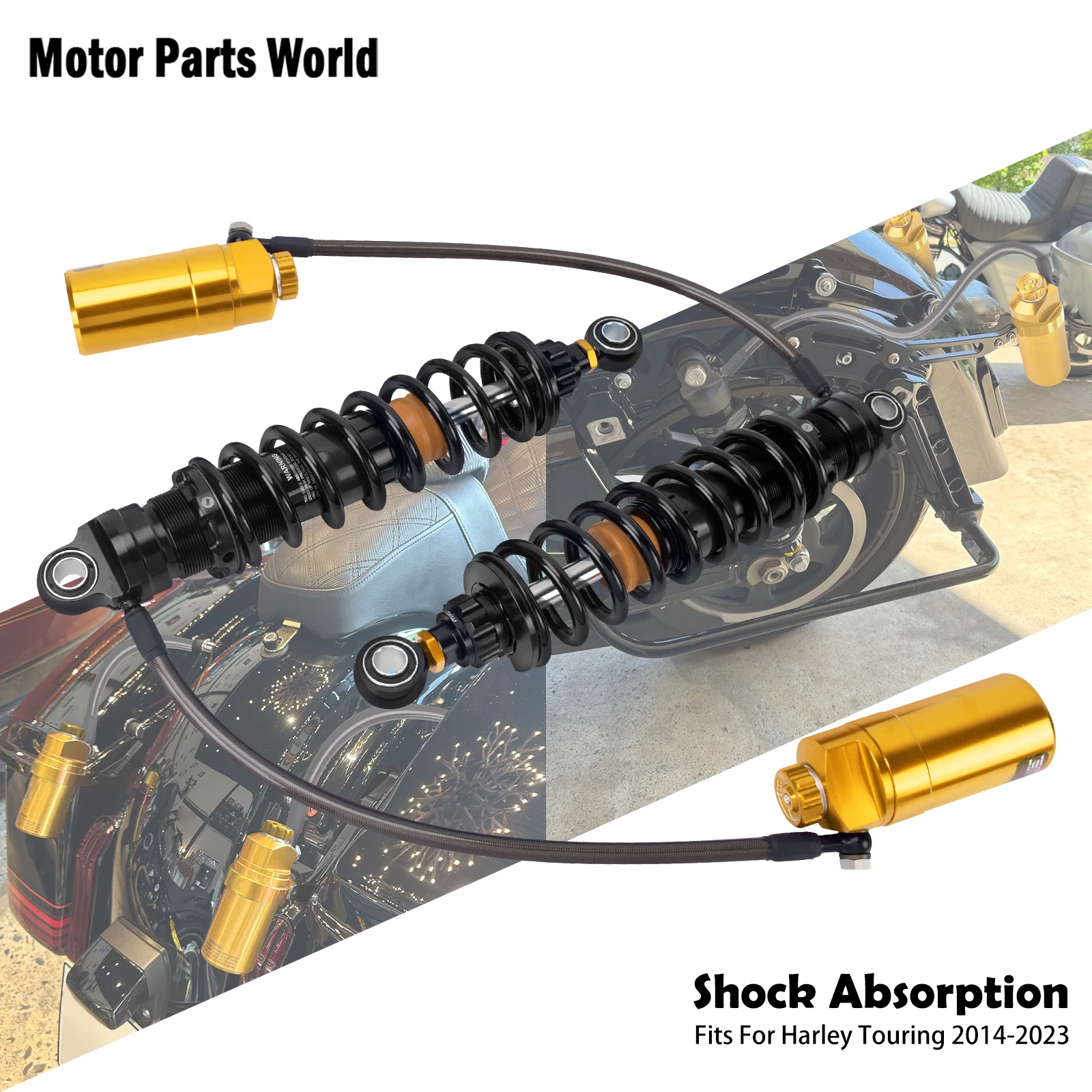 

14.17inch Rear Shock Absorbers Motorcycle Remote Reservoir Suspension Lowering For Harley Touring Ultra Limited FLHTK 2014-2023