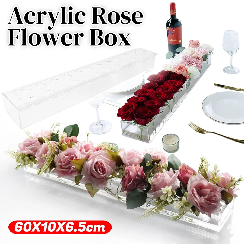 Rectangular Vase, Rose Vase, Transparent Acrylic Flower Vase, Wedding Banquet Table, Flower Center Piece, Modern Low Flower Vase