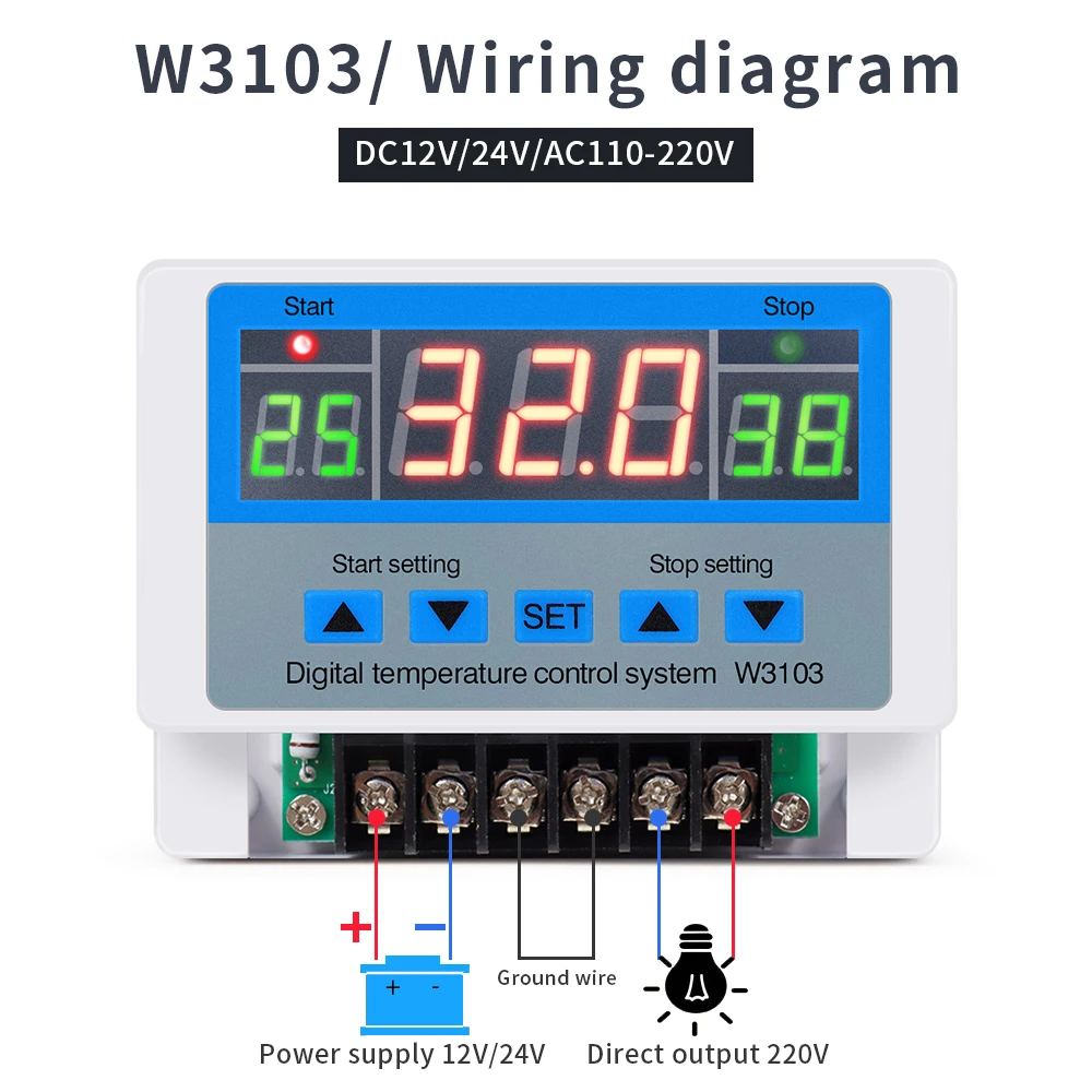 Digital Temperature Controller 220V Max 5000W Digital Thermostat 30A -19 to 99℃ Temperature Controller Switch LCD XH-W3103