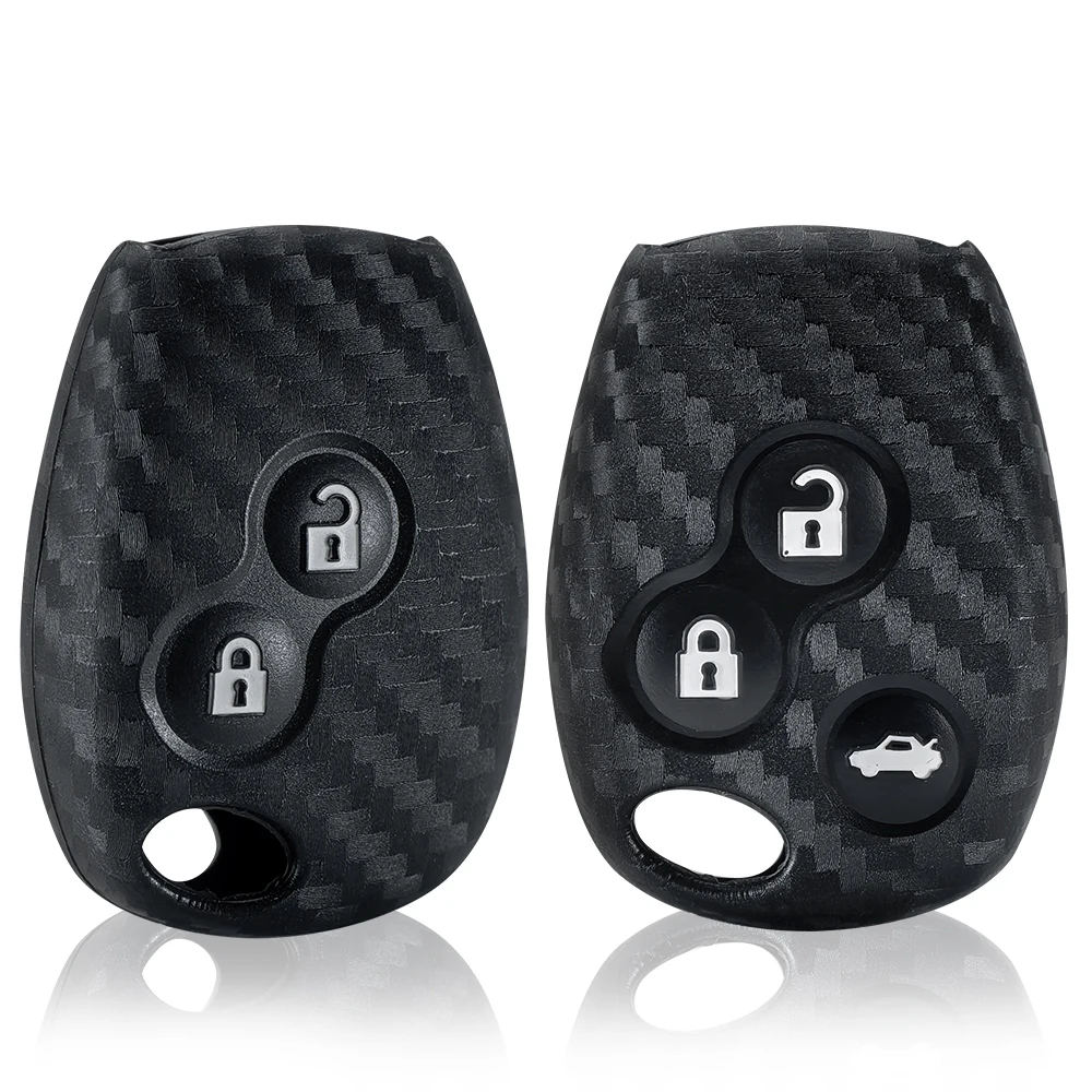 2 Button Carbon Fiber Silicone Car Key Shell Fob Case Cover Holder For Renault Clio Trafic Master Twingo Dacia Duster Sandero