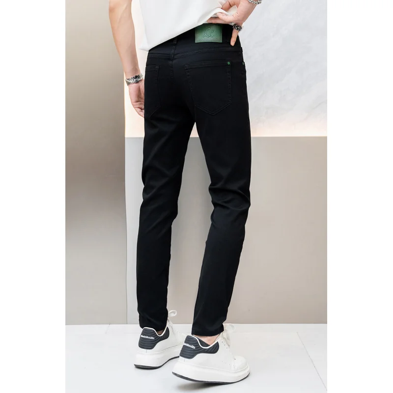 Jean slim noir pur pour homme, pantalon slim d'été fin et doux, respirant et résistant