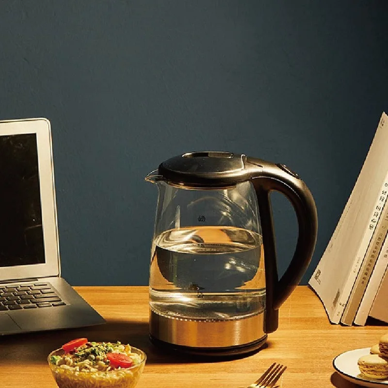 Hervidor de agua eléctrico de 1500W para el hogar, tetera de vidrio de luz azul de 2L, hervidor rápido para oficina, gran capacidad, apagado automático, 220V